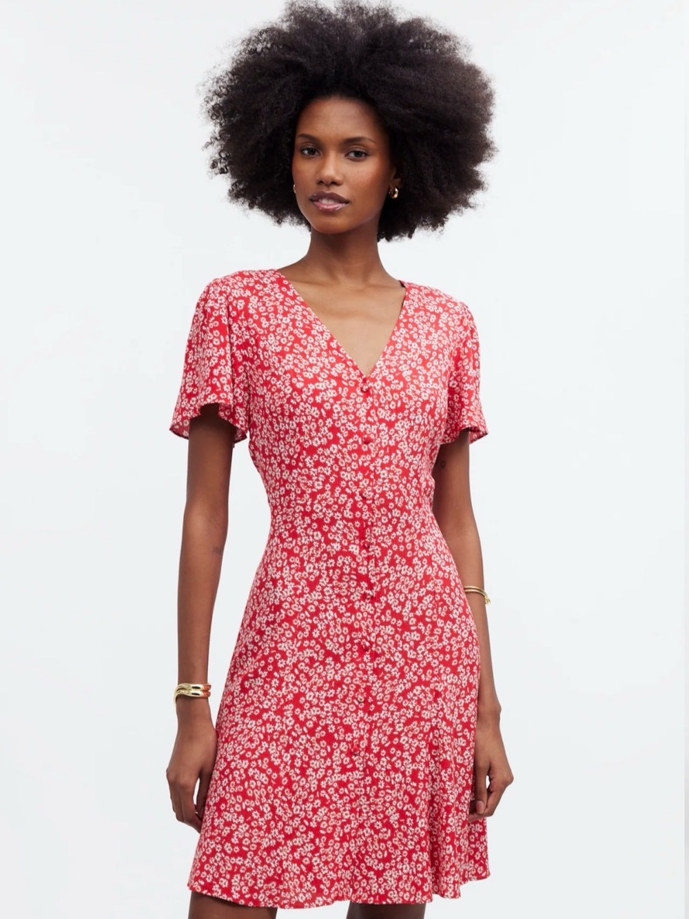 Madewell Flutter-Sleeve Mini Dress in Red Floral Red